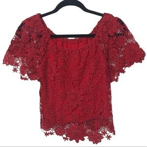 Nightcap By Carisa Rene Red Crochet Off The Shoulder Crop Top NWT $242 Approx XS